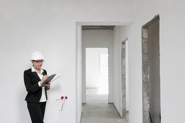 person with clipbard in white room